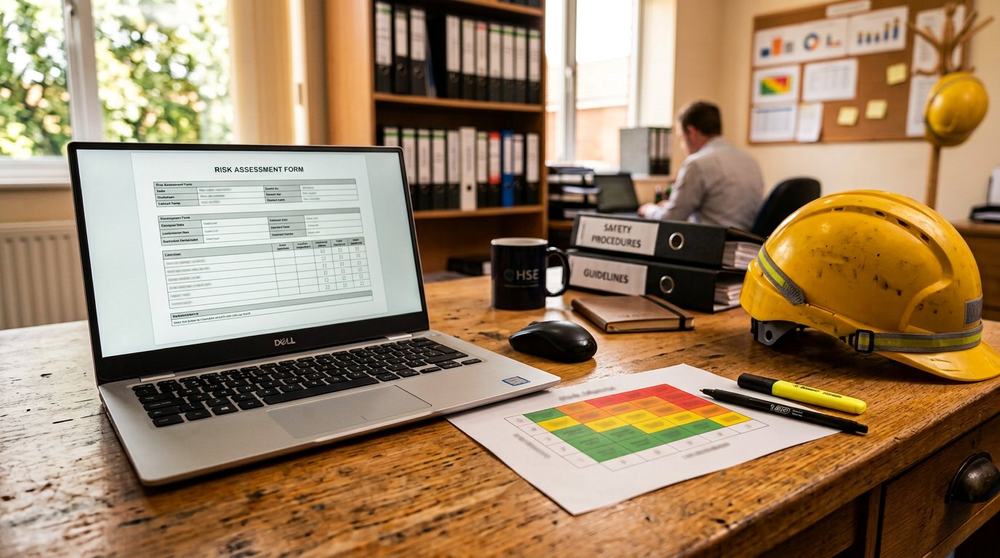 Safety professional using a workplace inspection tool on site